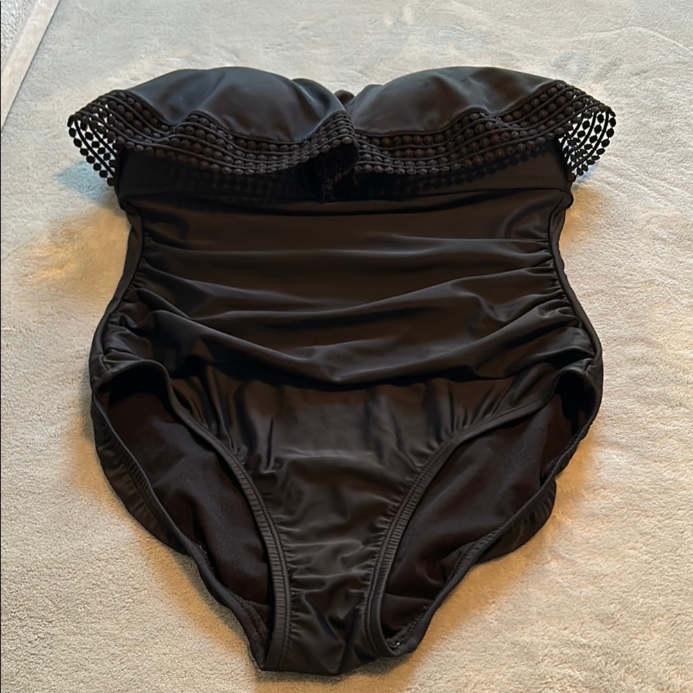 Black Ruffled One Piece Swimsuit